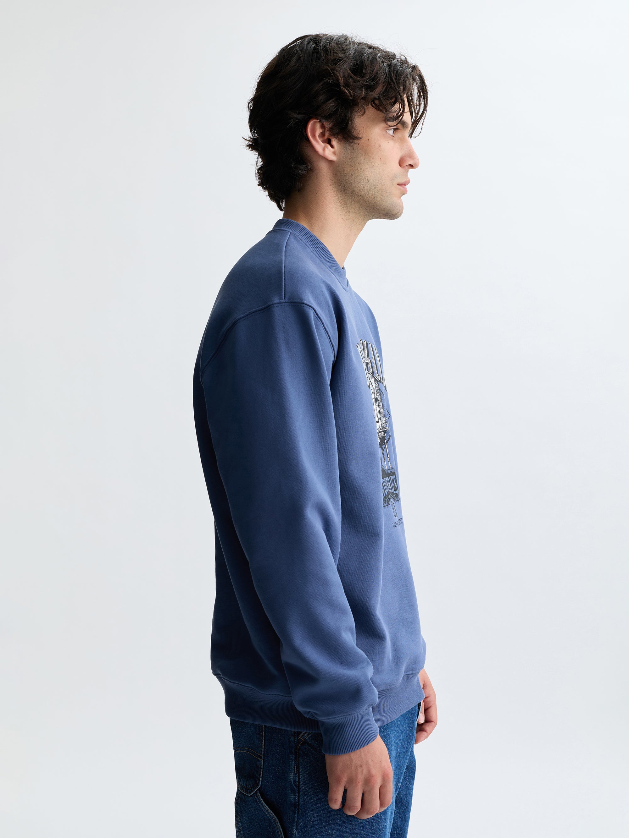Men's Water Tower Crew Neck Sweatshirt in Vintage Indigo - BROOKLYN INDUSTRIES
