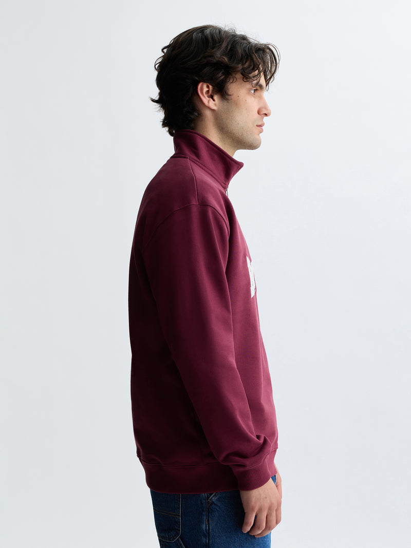 Men's Brooklyn Half Zip Sweatshirt in Maroon Banner - BROOKLYN INDUSTRIES