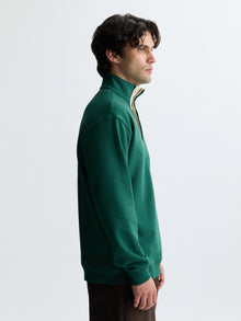 Men's Half Buttoned Logo Sweatshirt in Hunter Green - BROOKLYN INDUSTRIES
