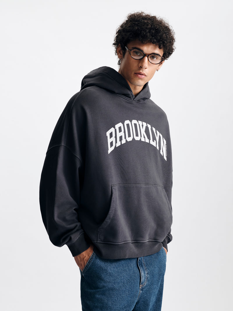 Men's Oversized Brooklyn Hoodie in Asphalt - BROOKLYN INDUSTRIES