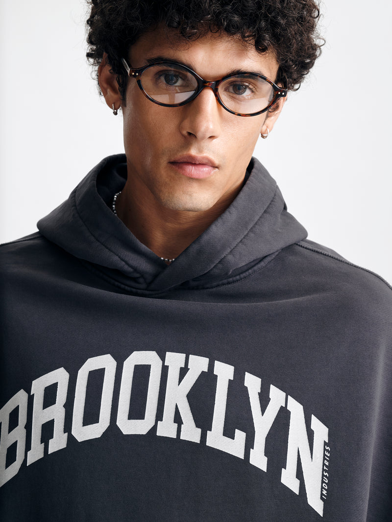 Men's Oversized Brooklyn Hoodie in Asphalt - BROOKLYN INDUSTRIES