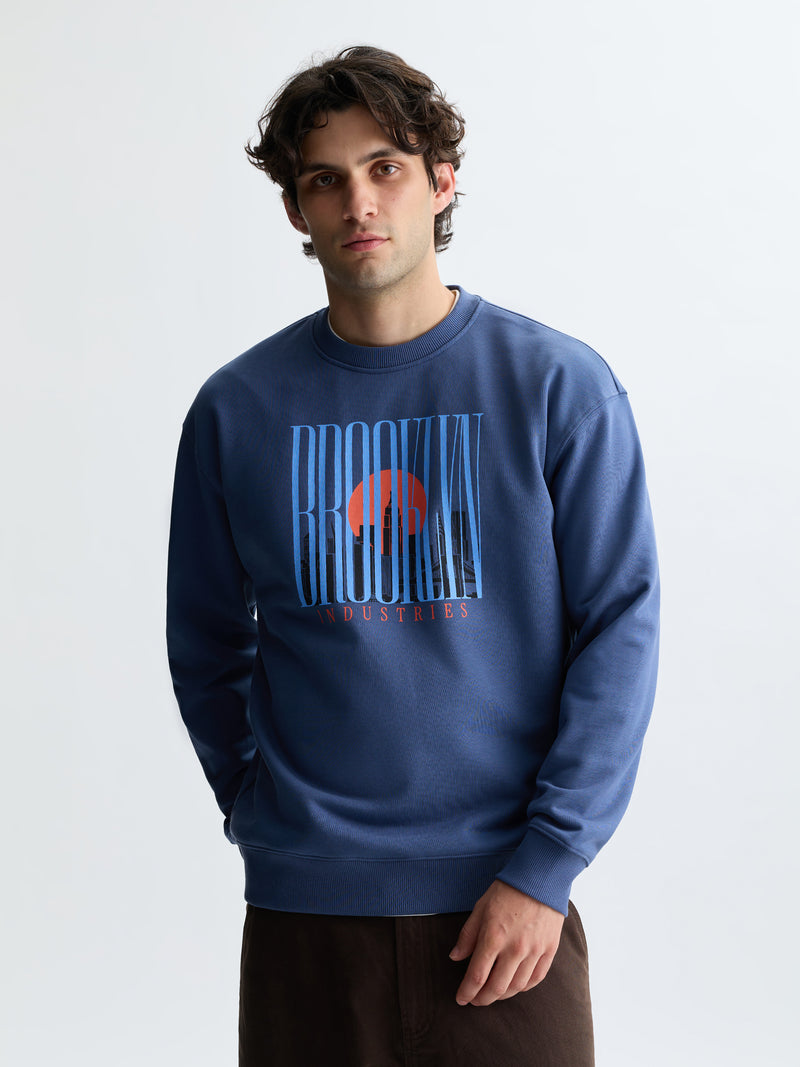 Men's Logo Crew Neck Sweatshirt in Vintage Indigo - BROOKLYN INDUSTRIES