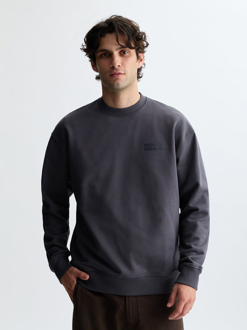 Men's Sunset Water Tower Crew Neck Sweatshirt in Asphalt - BROOKLYN INDUSTRIES