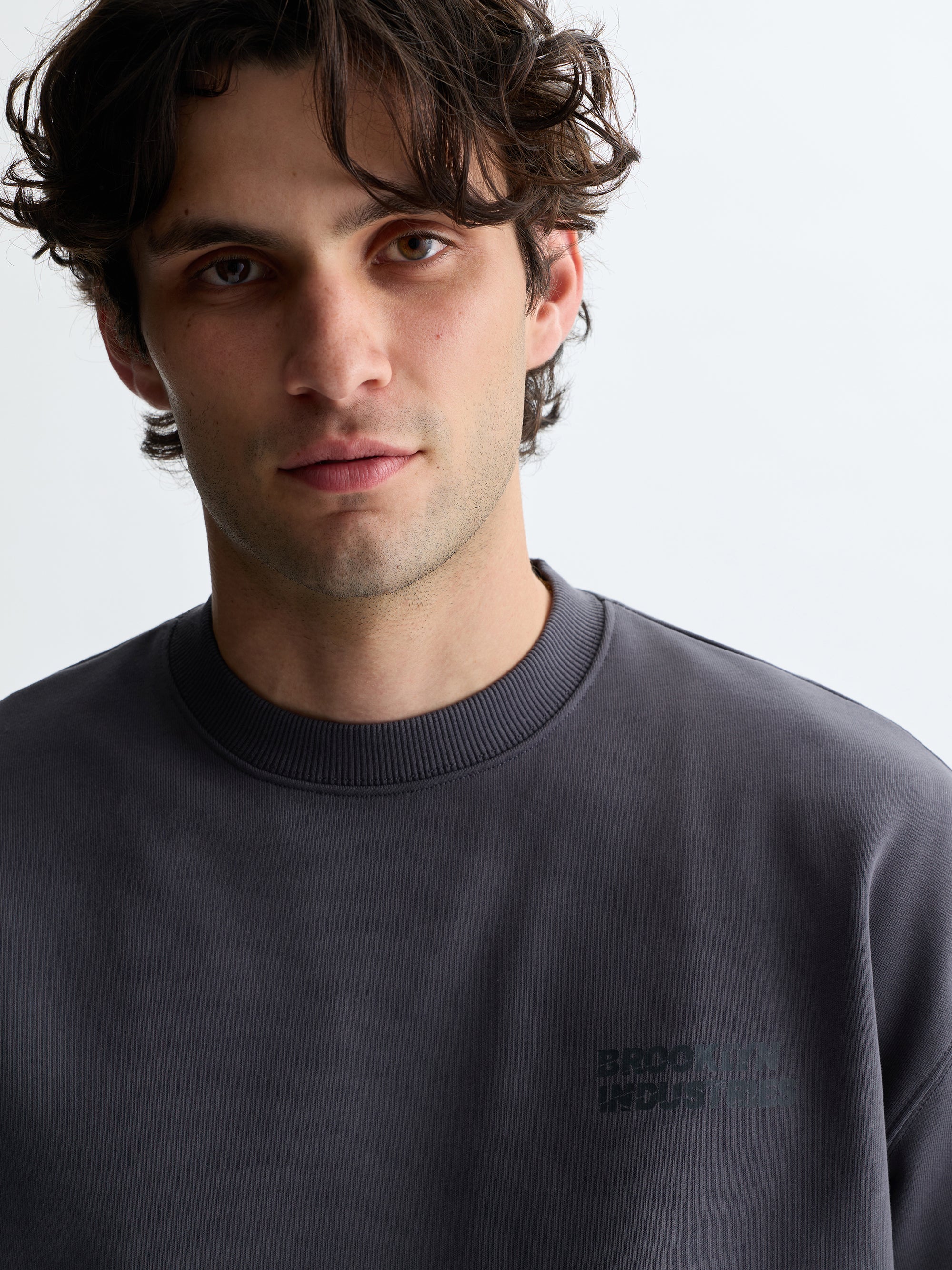 Men's Sunset Water Tower Crew Neck Sweatshirt in Asphalt - BROOKLYN INDUSTRIES