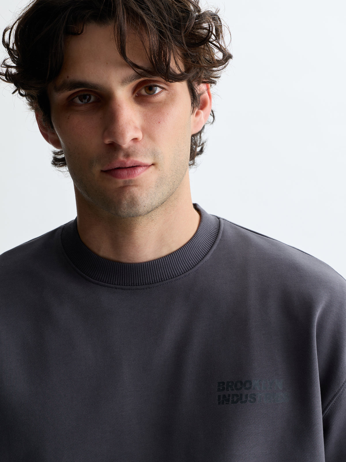 Men's Sunset Water Tower Crew Neck Sweatshirt in Asphalt - BROOKLYN INDUSTRIES