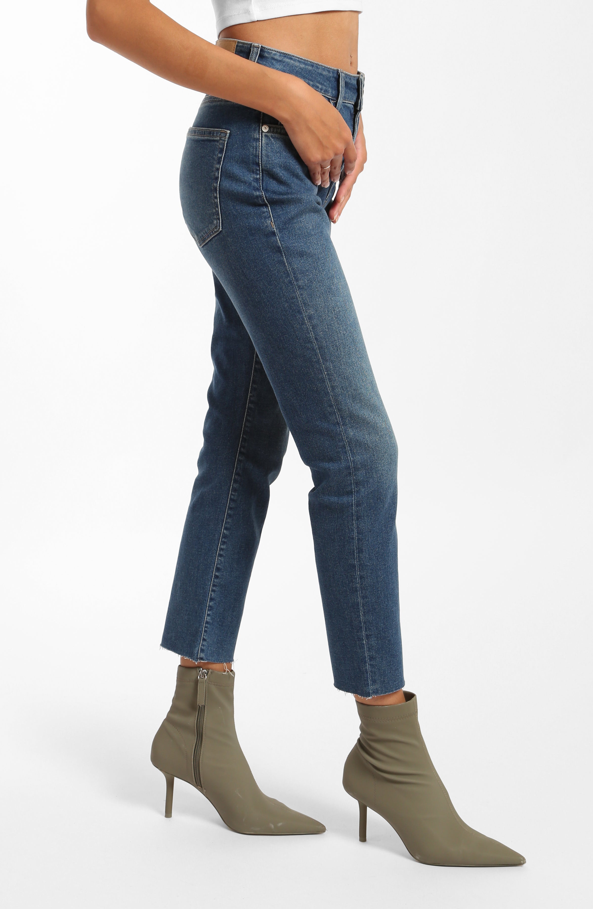 Court High Rise Cropped Straight Leg Jeans in Dark Blue Denim - BROOKLYN INDUSTRIES