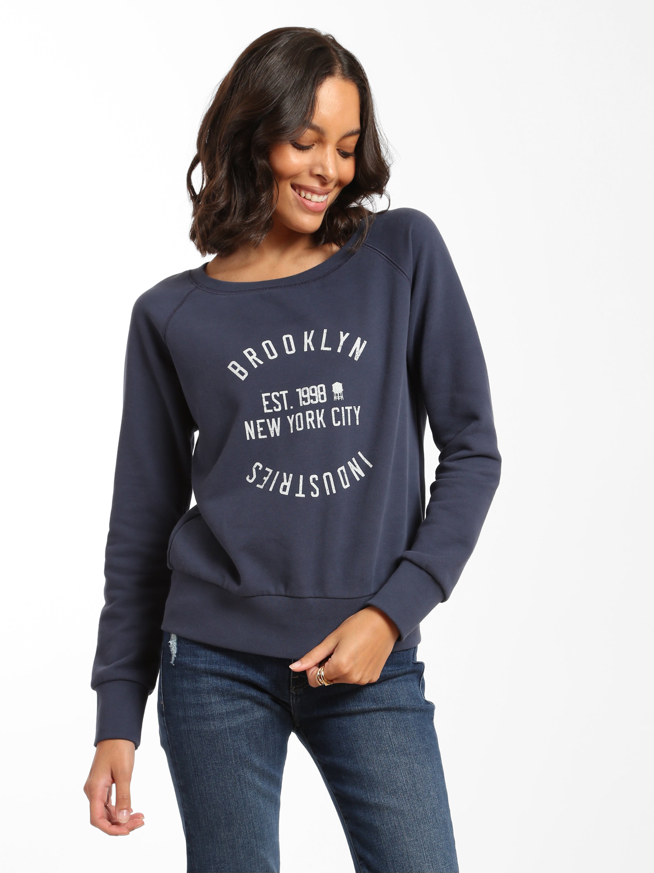 Women's Scoop Neck Sweatshirt in Mood Indigo - BROOKLYN INDUSTRIES