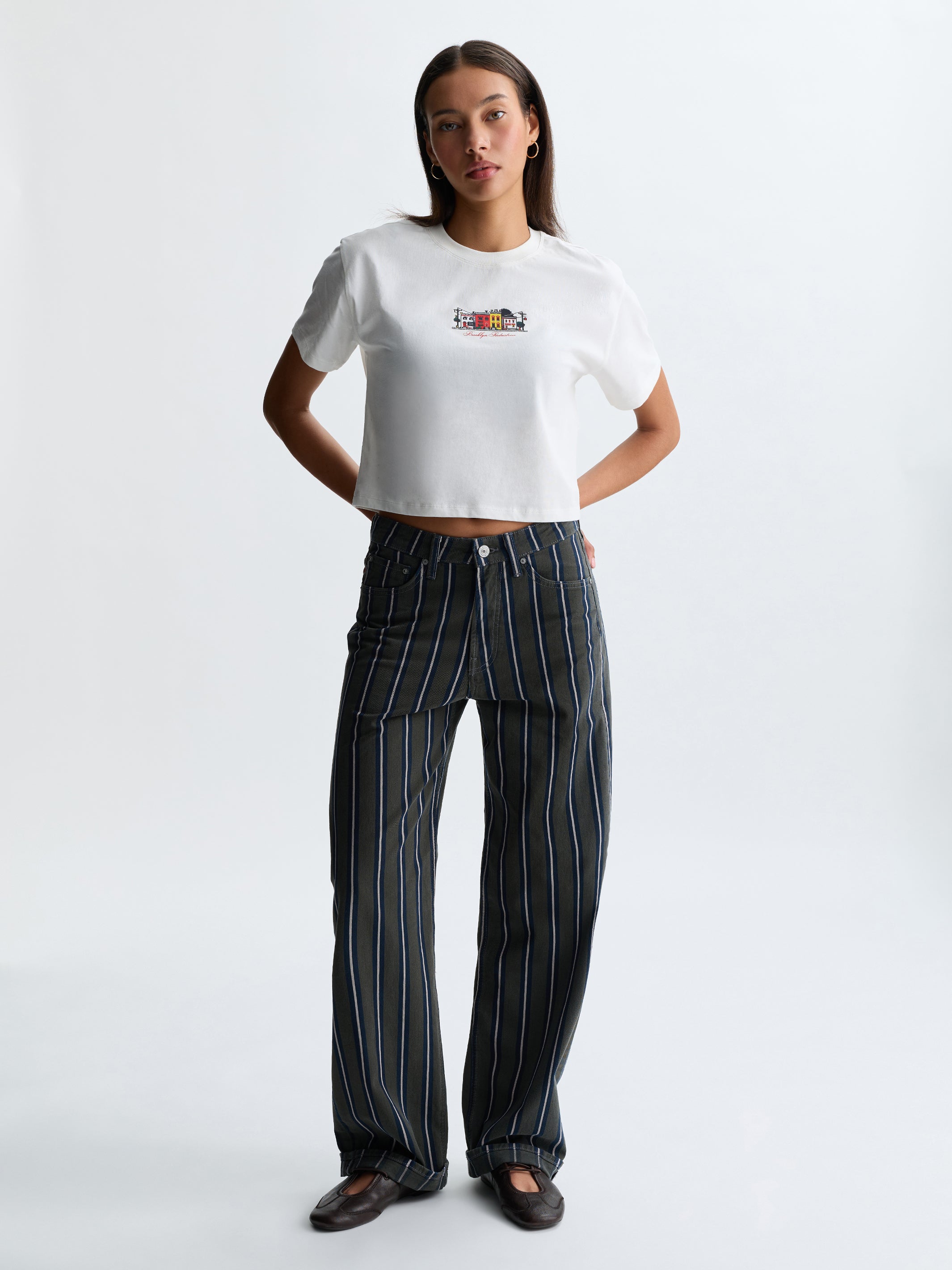 Women's Grand Barrel Pants in Green Stripe Fashion - BROOKLYN INDUSTRIES