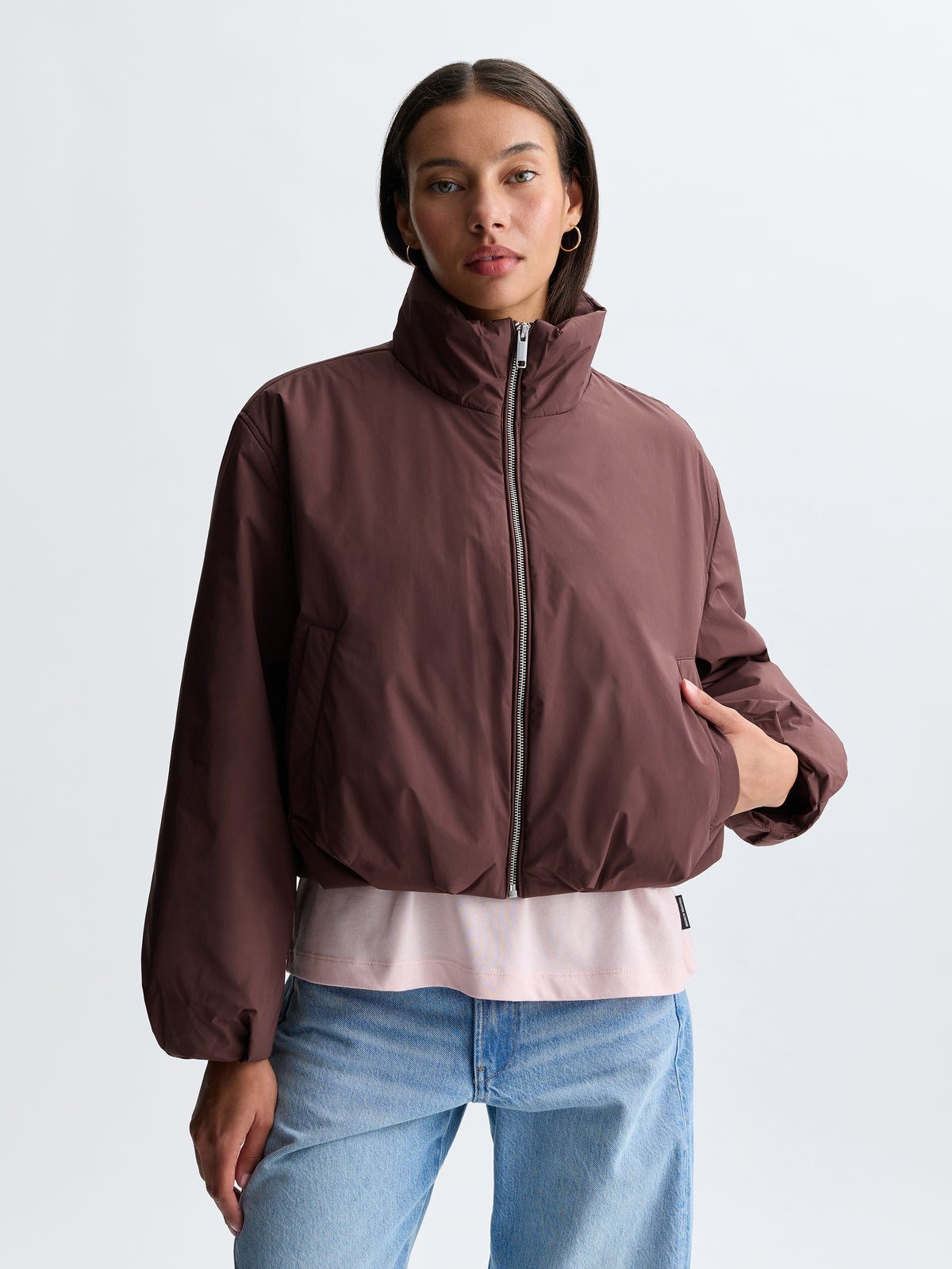 Women's Cropped Bomber Jacket in Puce - BROOKLYN INDUSTRIES