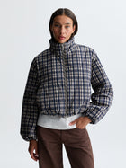 Women's Cropped Bomber Jacket in Blue Check - BROOKLYN INDUSTRIES