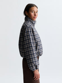 Women's Cropped Bomber Jacket in Blue Check - BROOKLYN INDUSTRIES