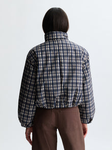 Women's Cropped Bomber Jacket in Blue Check - BROOKLYN INDUSTRIES