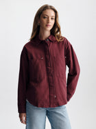 Women's Oversized Overshirt in Maroon Banner - BROOKLYN INDUSTRIES