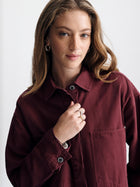 Women's Oversized Overshirt in Maroon Banner - BROOKLYN INDUSTRIES