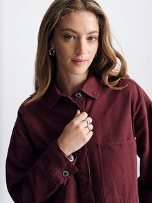 Women's Oversized Overshirt in Maroon Banner - BROOKLYN INDUSTRIES