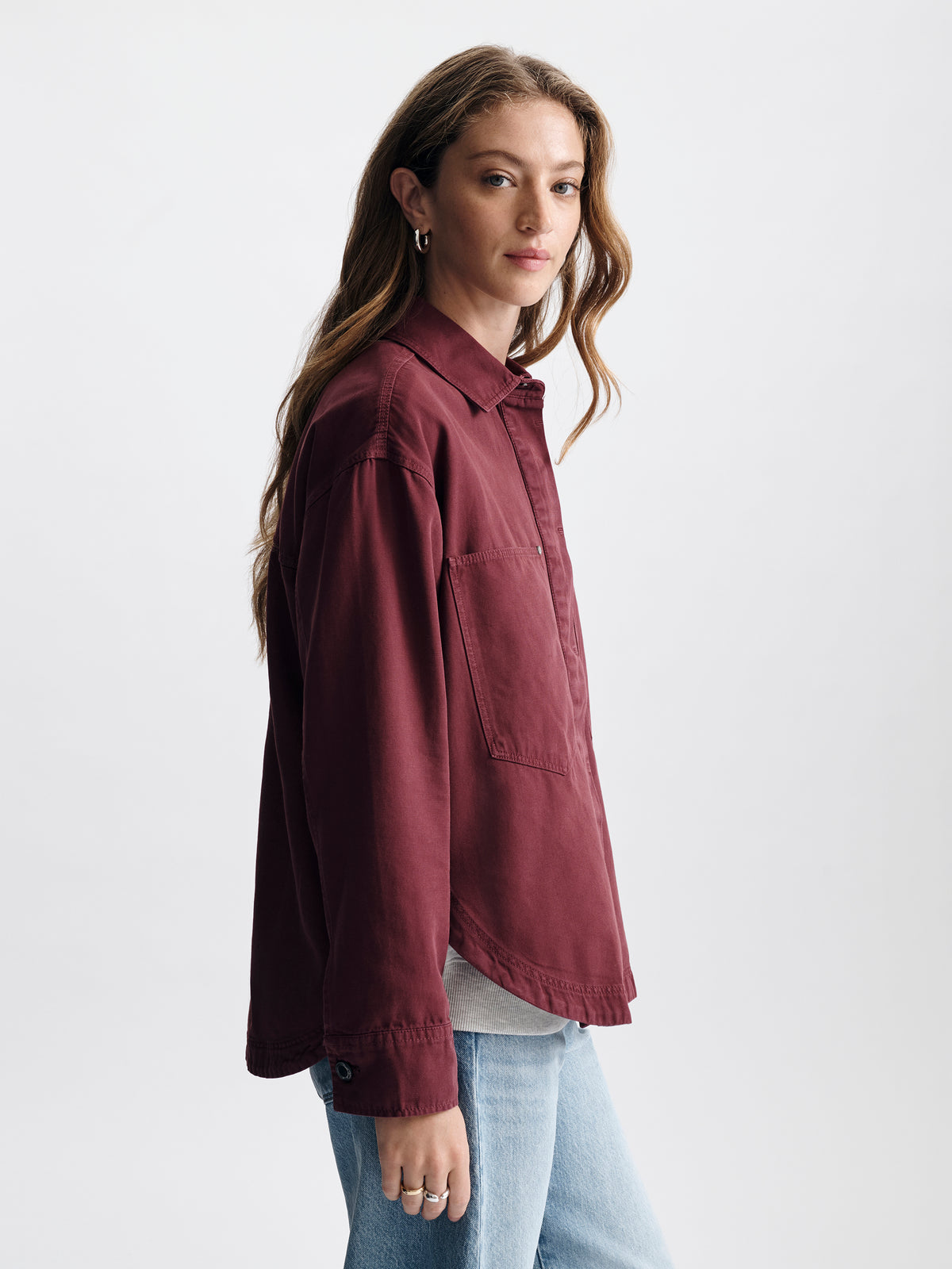 Women's Oversized Overshirt in Maroon Banner - BROOKLYN INDUSTRIES