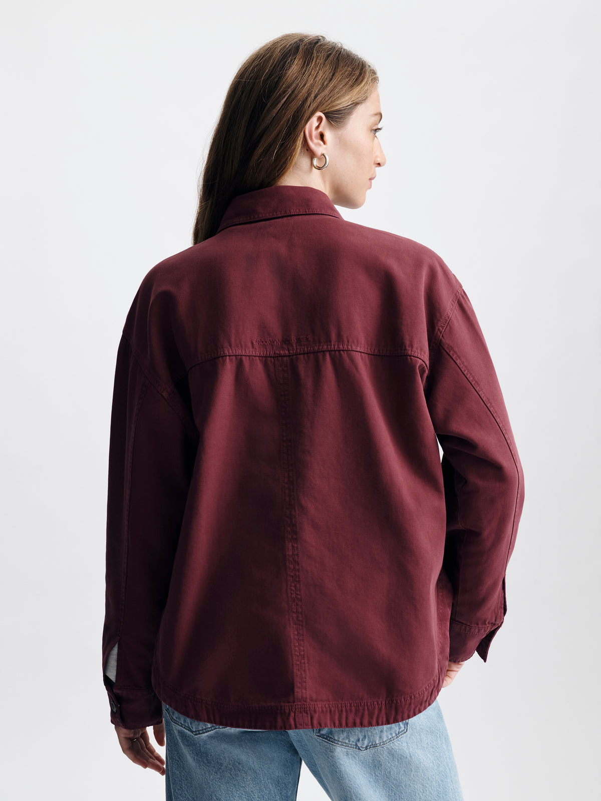 Women's Oversized Overshirt in Maroon Banner - BROOKLYN INDUSTRIES