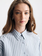 Women's Oversized Long Sleeve Shirt in Blue Stripe - BROOKLYN INDUSTRIES