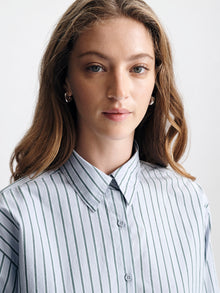 Women's Oversized Long Sleeve Shirt in Blue Stripe - BROOKLYN INDUSTRIES