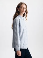 Women's Oversized Long Sleeve Shirt in Blue Stripe - BROOKLYN INDUSTRIES
