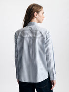 Women's Oversized Long Sleeve Shirt in Blue Stripe - BROOKLYN INDUSTRIES
