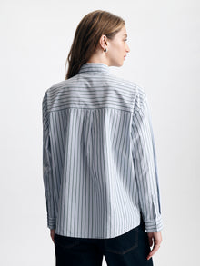 Women's Oversized Long Sleeve Shirt in Blue Stripe - BROOKLYN INDUSTRIES