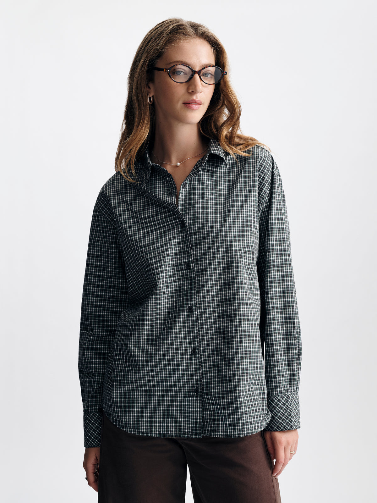 Women's Long Sleeve Plaid Shirt in Green Check - BROOKLYN INDUSTRIES