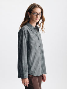 Women's Long Sleeve Plaid Shirt in Green Check - BROOKLYN INDUSTRIES
