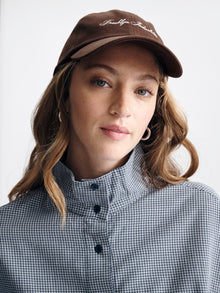 Women's Cropped Drawstring Long Sleeve Shirt in Mood Indigo Check - BROOKLYN INDUSTRIES