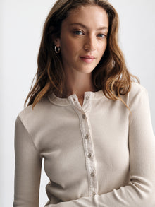 Women's Ribbed Button-Up T-Shirt in Sandshell - BROOKLYN INDUSTRIES