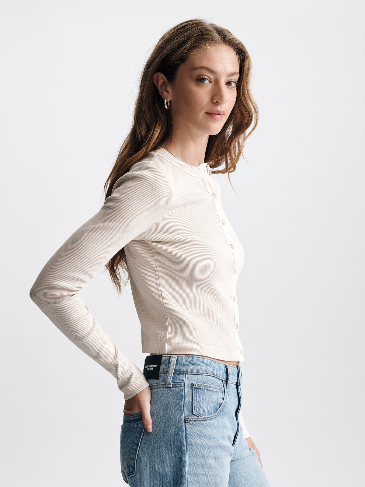 Women's Ribbed Button-Up T-Shirt in Sandshell - BROOKLYN INDUSTRIES