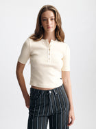 Women's Ribbed Henley T-Shirt in Transparent Yellow - BROOKLYN INDUSTRIES