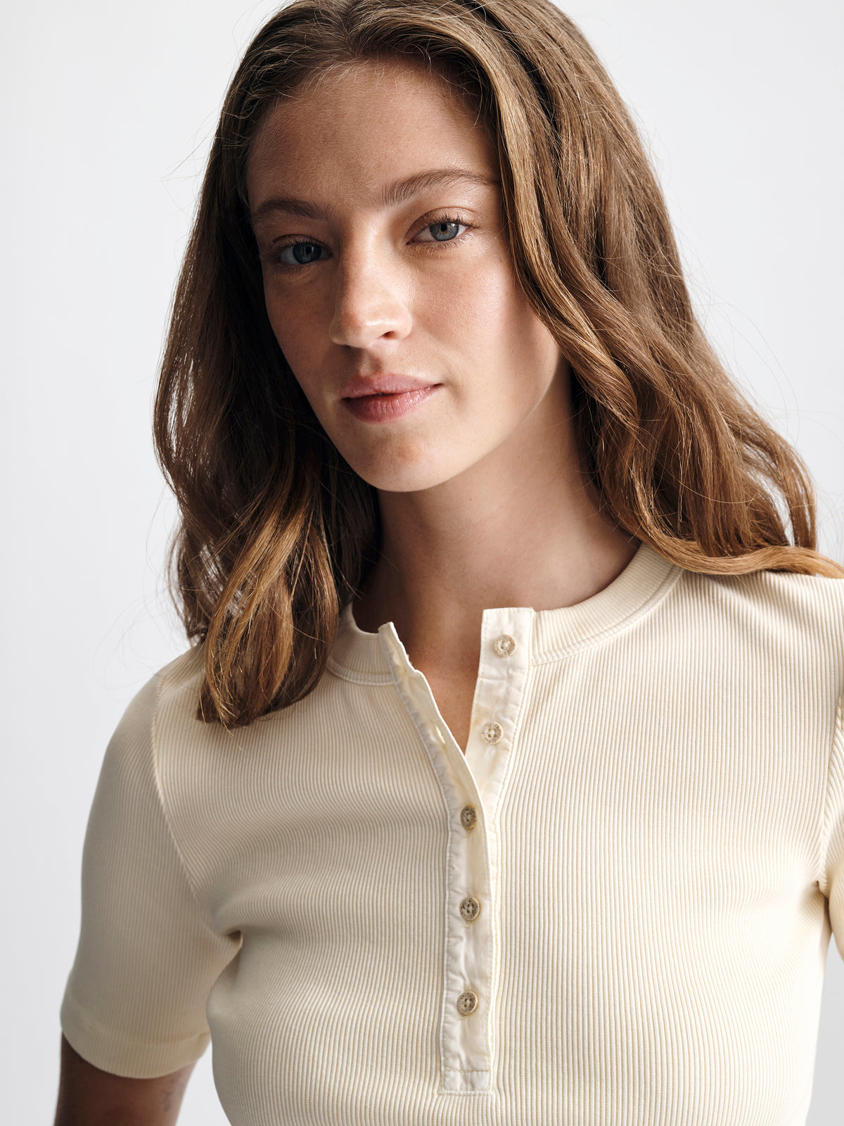 Women's Ribbed Henley T-Shirt in Transparent Yellow - BROOKLYN INDUSTRIES