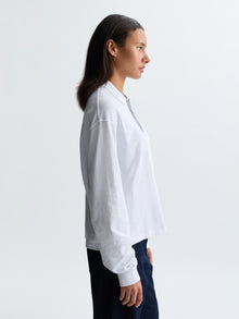 Women's Pique Polo Long Sleeve T-Shirt in White - BROOKLYN INDUSTRIES