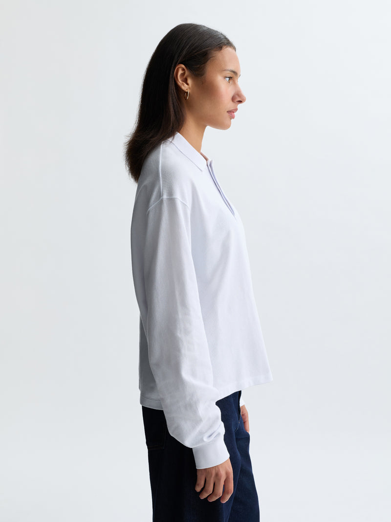 Women's Pique Polo Long Sleeve T-Shirt in White - BROOKLYN INDUSTRIES