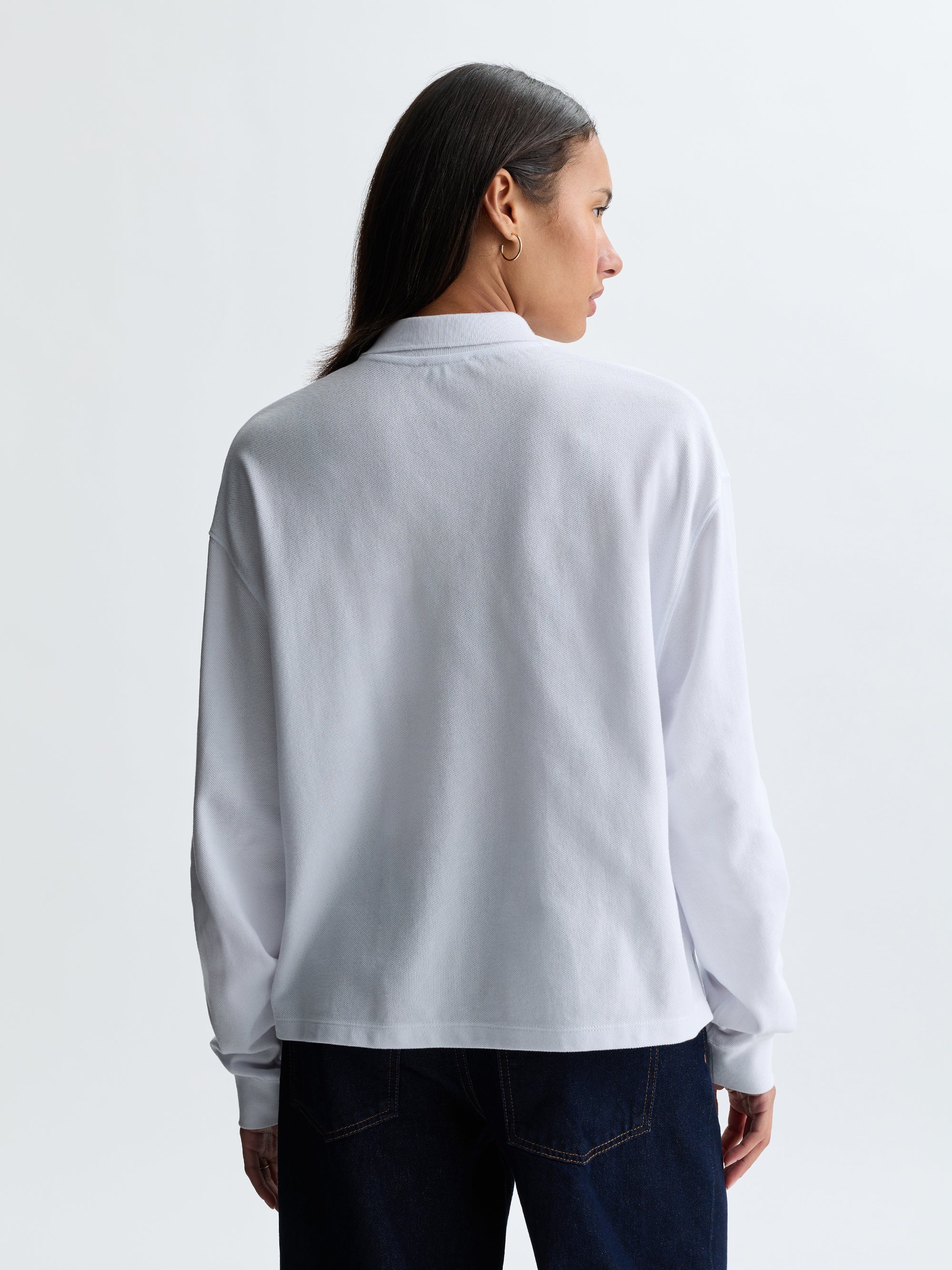 Women's Pique Polo Long Sleeve T-Shirt in White - BROOKLYN INDUSTRIES