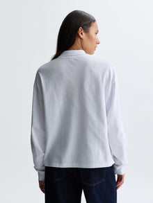 Women's Pique Polo Long Sleeve T-Shirt in White - BROOKLYN INDUSTRIES