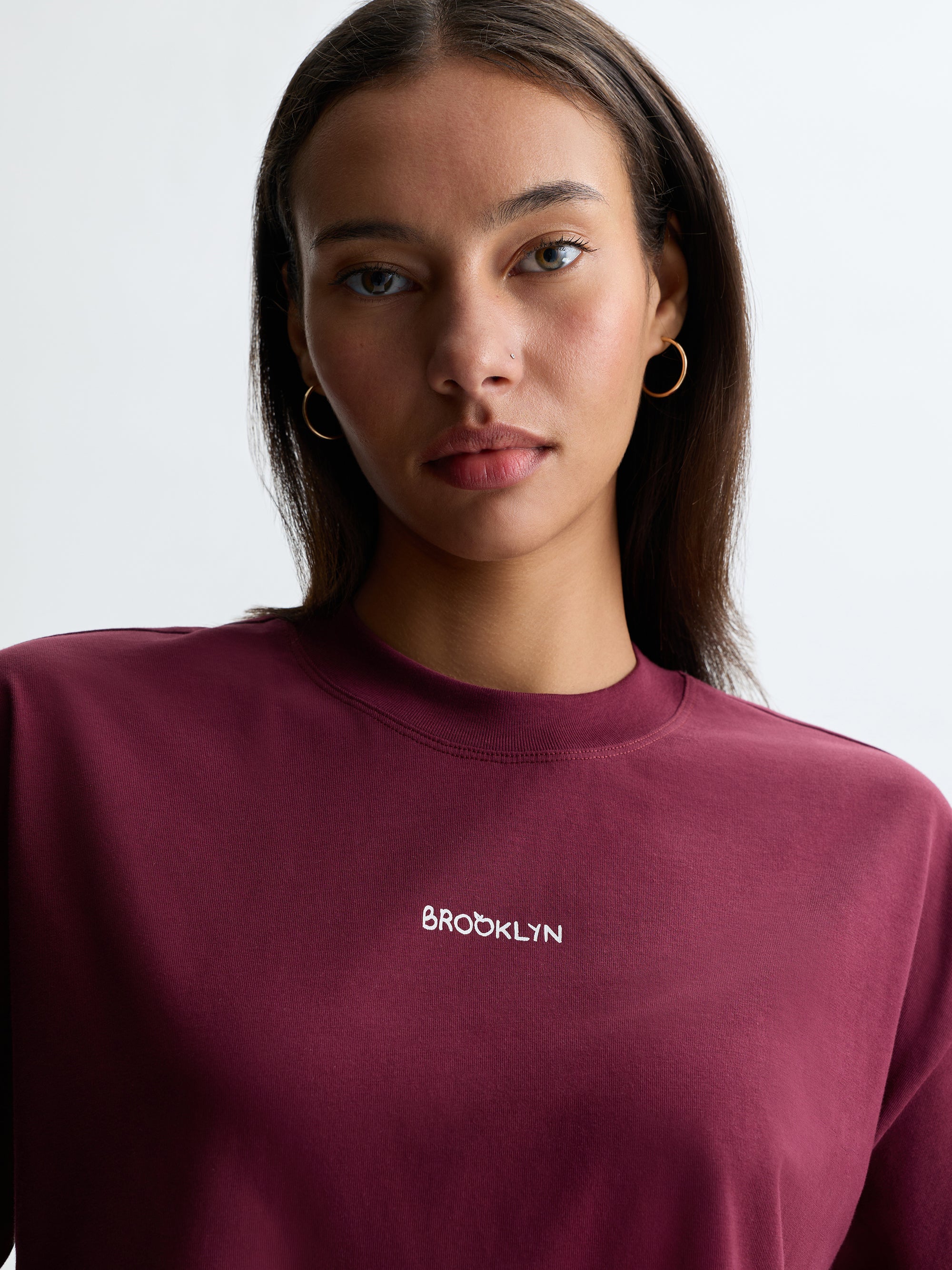 Women's Apple Tree T-Shirt in Maroon Banner - BROOKLYN INDUSTRIES