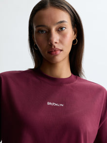 Women's Apple Tree T-Shirt in Maroon Banner - BROOKLYN INDUSTRIES