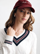 Women's Cable-Knit Varsity Sweater in White Alyssum - BROOKLYN INDUSTRIES