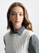 Women's Cable-Knit Varsity Sweater Vest in Light Grey Melange - BROOKLYN INDUSTRIES