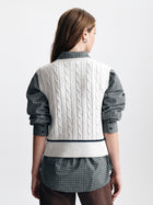 Women's Cable-Knit Varsity Sweater Vest in Light Grey Melange - BROOKLYN INDUSTRIES