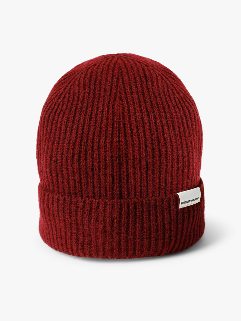 Ribbed Logo Tab Beanie in Maroon Banner - BROOKLYN INDUSTRIES