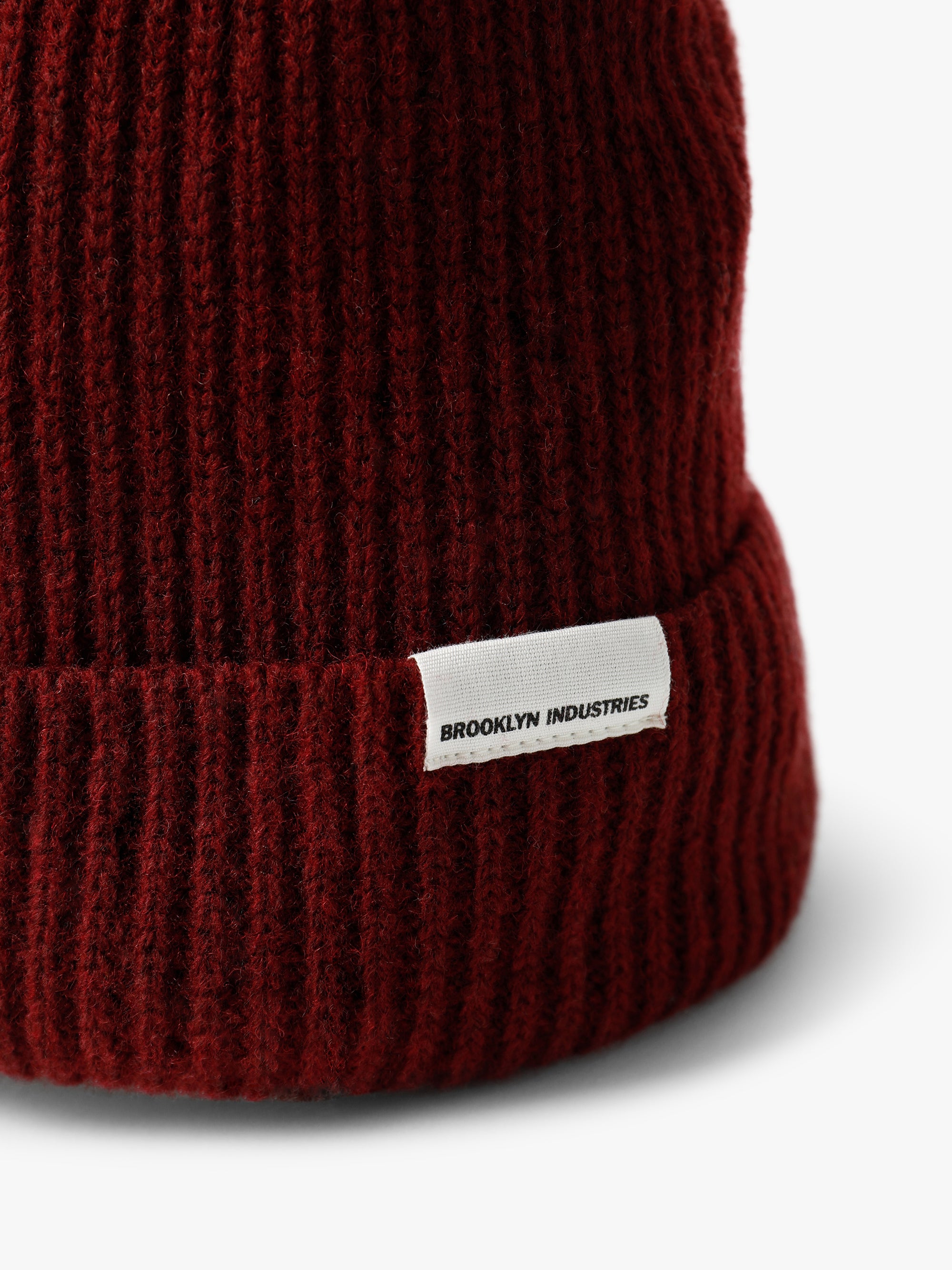 Ribbed Logo Tab Beanie in Maroon Banner - BROOKLYN INDUSTRIES