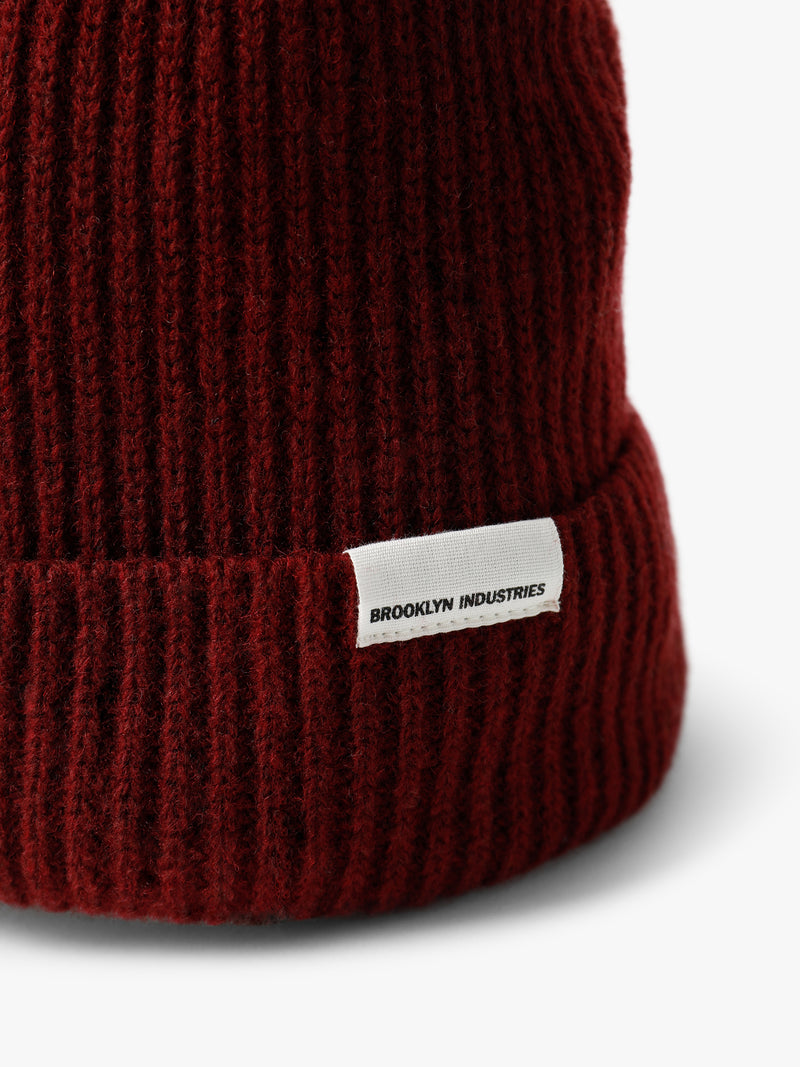 Ribbed Logo Tab Beanie in Maroon Banner - BROOKLYN INDUSTRIES