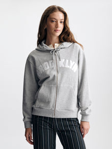 Women's Brooklyn Zip-Up Hoodie in Light Grey Melange - BROOKLYN INDUSTRIES