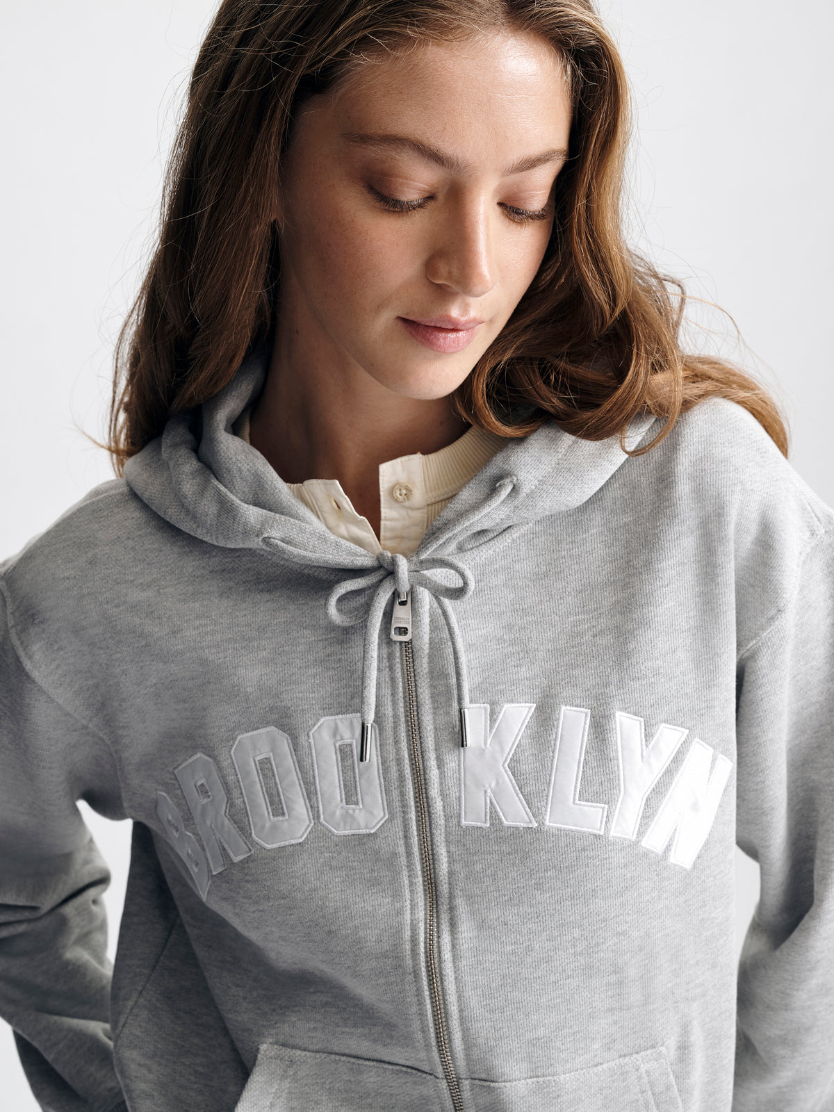 Women's Brooklyn Zip-Up Hoodie in Light Grey Melange - BROOKLYN INDUSTRIES