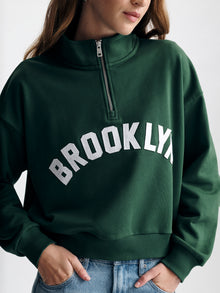 Women's Brooklyn Half Zip Sweatshirt in Hunter Green - BROOKLYN INDUSTRIES