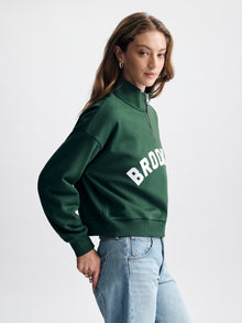 Women's Brooklyn Half Zip Sweatshirt in Hunter Green - BROOKLYN INDUSTRIES