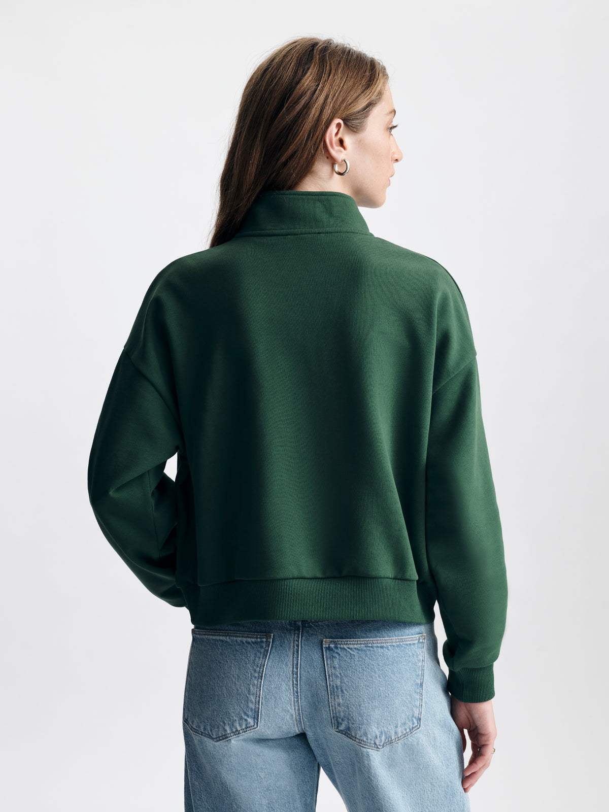 Women's Brooklyn Half Zip Sweatshirt in Hunter Green - BROOKLYN INDUSTRIES